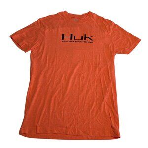 HUK Performance Fishing T-Shirt Orange Short Sleeve Crew Neck Mens Small